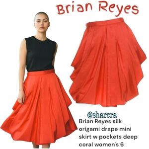 Brian Reyes silk origami drape mini skirt w pockets deep coral women's 6